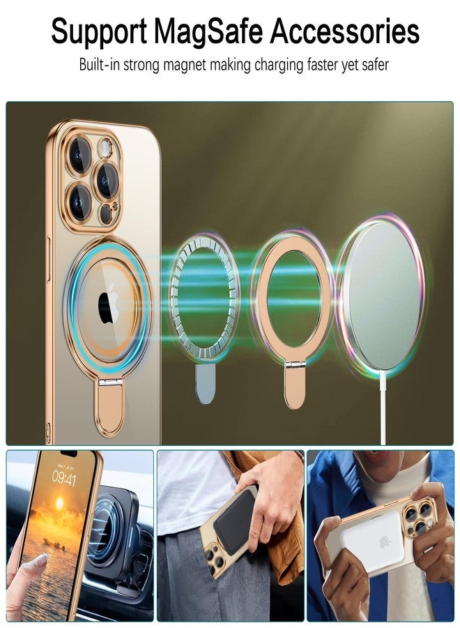 جراب GUAGUA لهاتف iPhone 15 Pro Max مع حامل، جراب مغناطيسي شفاف بحواف مطلية، حامل حلقي غير مرئي، نحيف، مقاوم للصدمات، جراب واقٍ مزود بحامل لهاتف iPhone 15 Pro Max مقاس 6.7 بوصة، لون ذهبي تيتانيوم صحراوي - Image 3