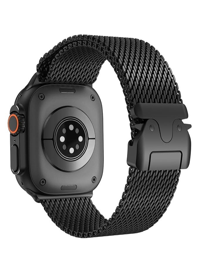Generic - Milanese Mesh Loop Band Compatible with Apple Watch Ultra 1/2 49mm 46mm 45mm 44mm 42mm Men Women, Designer Parachute-Style Metal Buckle Adjustable Strap for iWatch SE Series 10 9 8 7 6 5 4 3 2 1 SE - Image 1