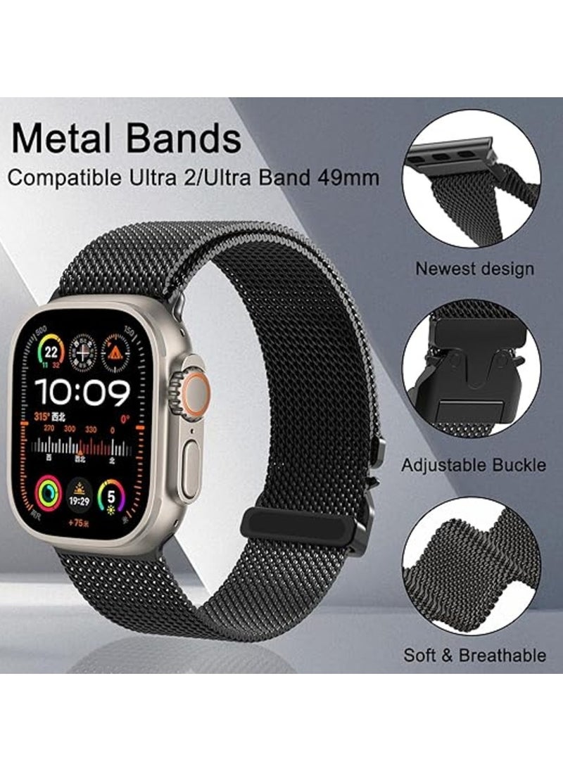 Generic - Milanese Mesh Loop Band Compatible with Apple Watch Ultra 1/2 49mm 46mm 45mm 44mm 42mm Men Women, Designer Parachute-Style Metal Buckle Adjustable Strap for iWatch SE Series 10 9 8 7 6 5 4 3 2 1 SE - Image 1
