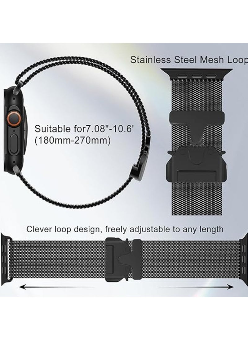 Generic - Milanese Mesh Loop Band Compatible with Apple Watch Ultra 1/2 49mm 46mm 45mm 44mm 42mm Men Women, Designer Parachute-Style Metal Buckle Adjustable Strap for iWatch SE Series 10 9 8 7 6 5 4 3 2 1 SE - Image 1