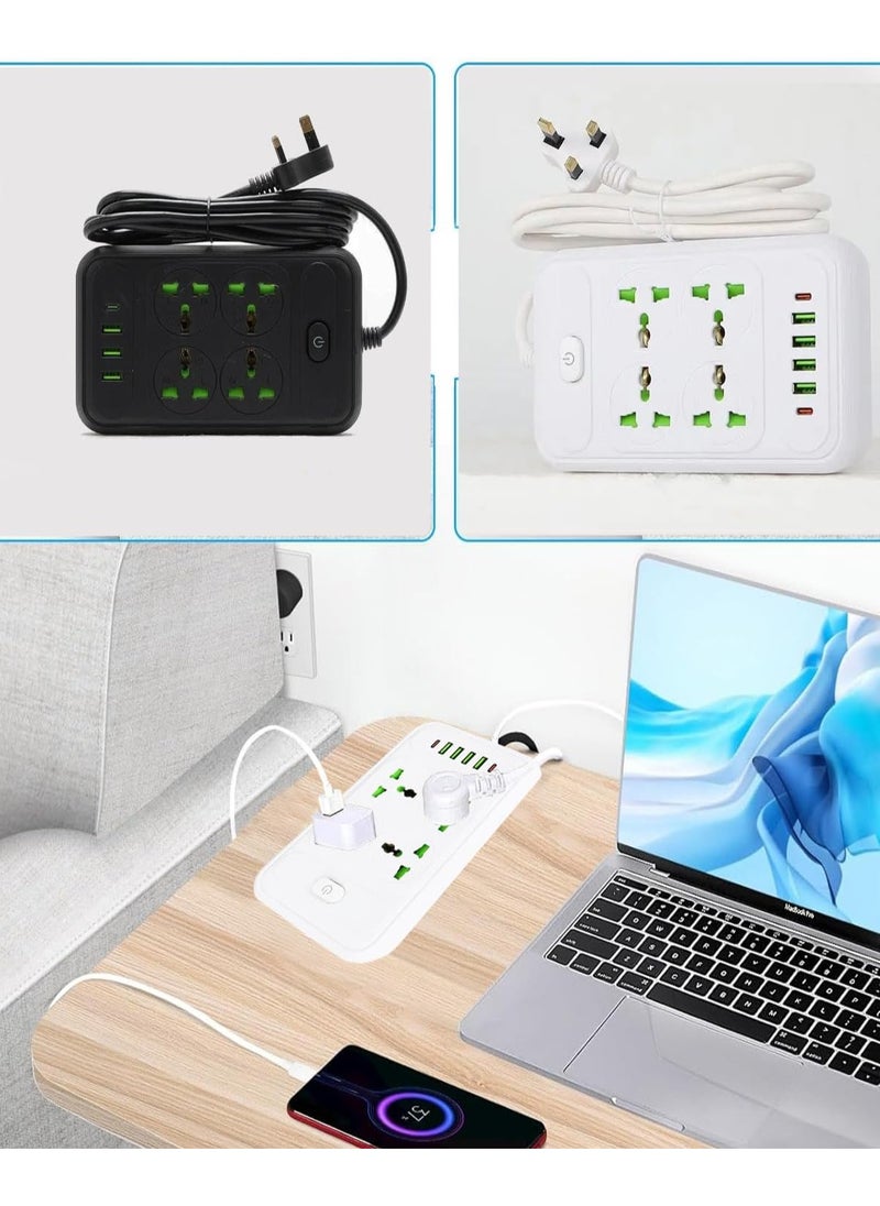 ADAK ADAK Universal Power Socket with Overload Protection, 4 Power Outlets,3 USB Ports, 1 Type-C Port, 2m Cable, ABS/PP Material, 110-250V,10-16A, with Shutter Protector & Power Button (Black)  - Image 5