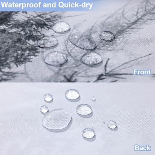 ORTIGIA Grey Shower Curtain for Bathroom, Misty Forest Shower Curtain Set with Rustproof Hooks, Decorative Pine Tree Fog Magic Bath Curtain for Home, Waterproof Fabric, Weighted, 72x72 - Image 3