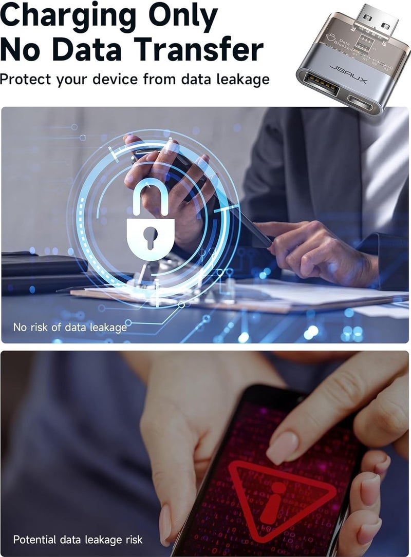 DC0011 USB Data Blocker Transparent 2 in 1 Fast Charging USB-A to USB-A and USB-C Data Blocker Only for Charging, Protection Against Juice Jacking, Rejects Piracy, Support Safe Charging