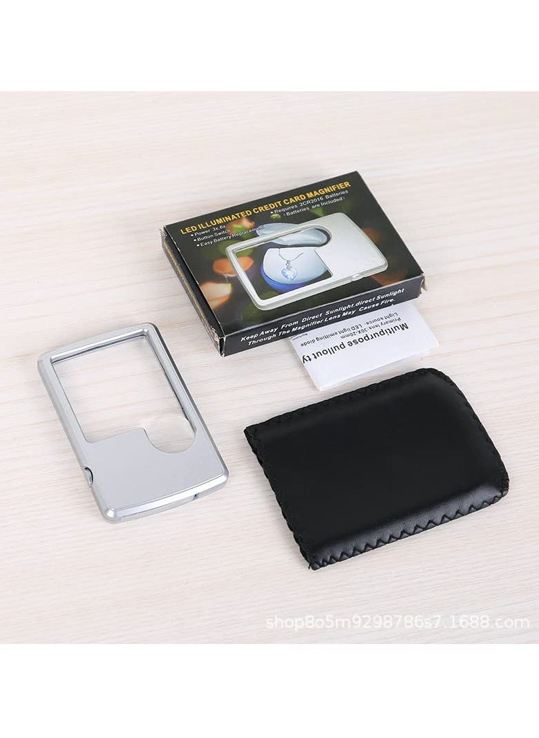SYOSI - SYOSI Pocket Magnifier with LED Light, Handheld Magnifying Glass Mini Card Type Magnifying Glass with 3X 6X Double Lens for Reading, Jewelry, Puzzle, Experiment, Investigation, Menu - Image 1