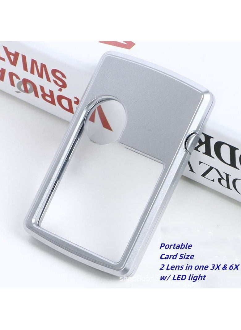 SYOSI - SYOSI Pocket Magnifier with LED Light, Handheld Magnifying Glass Mini Card Type Magnifying Glass with 3X 6X Double Lens for Reading, Jewelry, Puzzle, Experiment, Investigation, Menu - Image 1