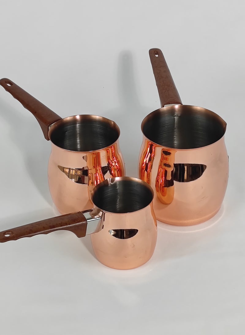 HTH Set of 3 Stainless Steel Classic Turkish Coffee Pots Wood Long Handle Coffee Warmer Milk Pot - Image 5