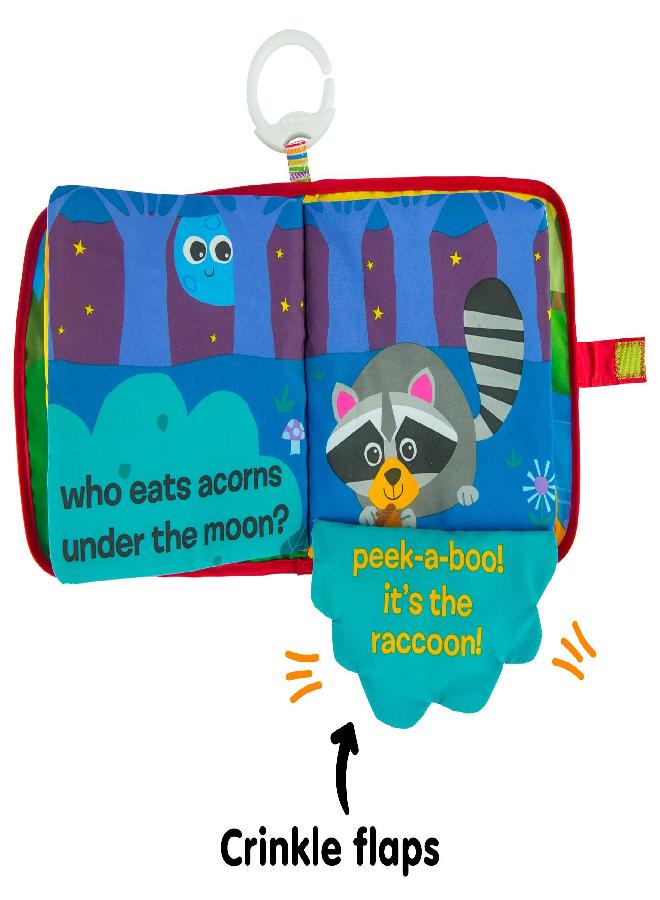 Lamaze Peek-A-Boo Forest Soft Baby Book - Clip-On Cloth Book - Washable Crinkling Fabric Pages for Sensory Play - Teething and Learning Toys for Babies - 6 Months and Up - Image 4