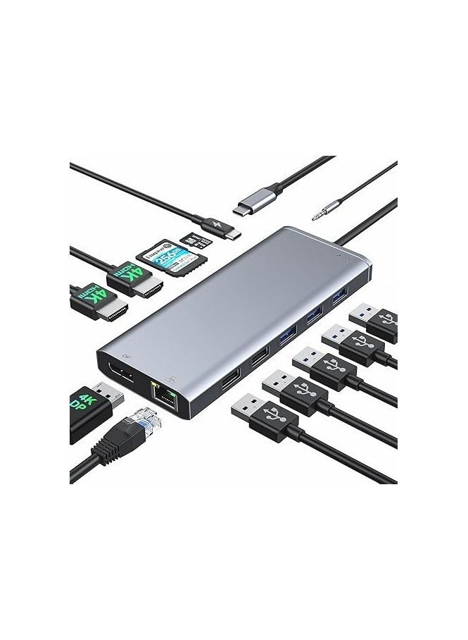 USB-C Docking Station Dual Monitor HDMI – Multiport Adapter with Ethernet, USB 3.0, USB 2.0, Audio, and DP 