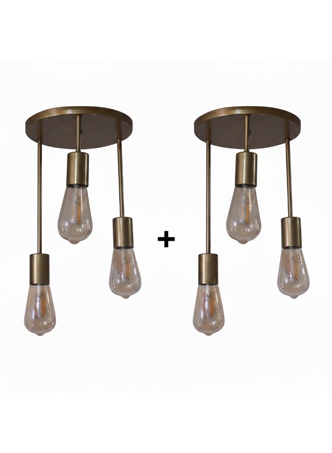 El Rawda Lighting 2 Triple Modern Pendant Lights with a luxury and distinctive metal design, suitable for all rooms and corridors Gold 25x25cm