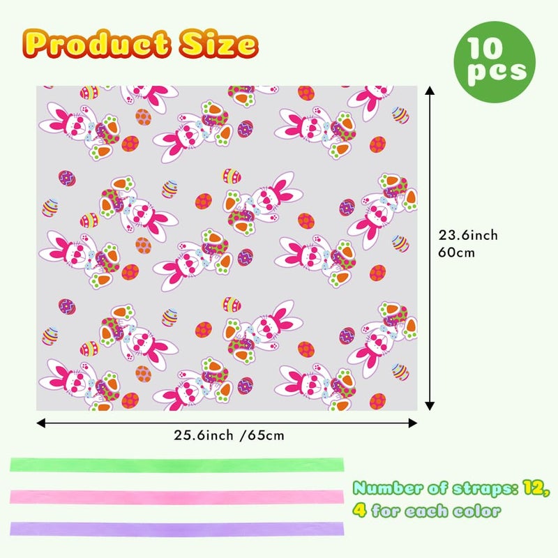 HRX Package 10 PCS Easter Basket Bags Flat Bottom 25.6x23.6x6.3 Inches, Large Clear Cellophane Wrap for Gifts & Basket Wrapping, Bunny & Egg Designs - Image 3