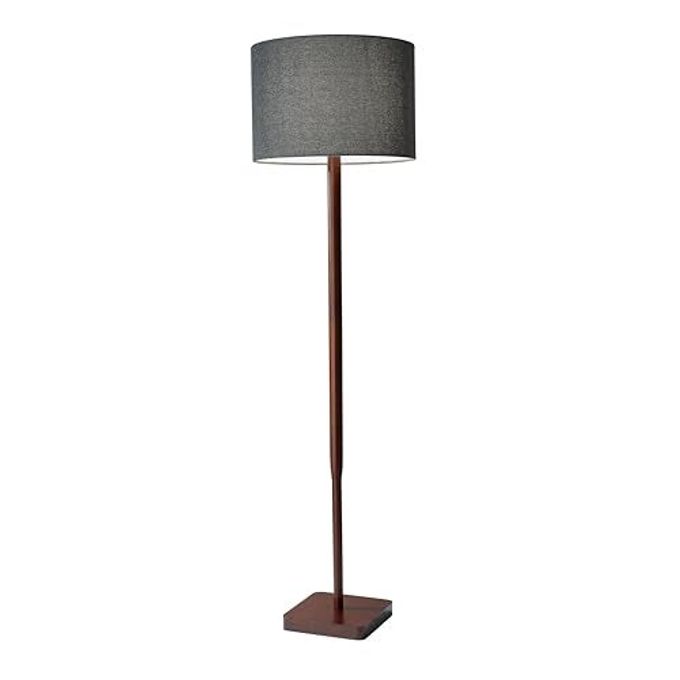 Adesso Floor Lamp With Walnut Rubberwood Base And Grey Fabric Lampshade  58.5 X 16, 3-Way Adjustable Brightness, Lamp For Bedroom, Living Room, And House Decor - Image 4