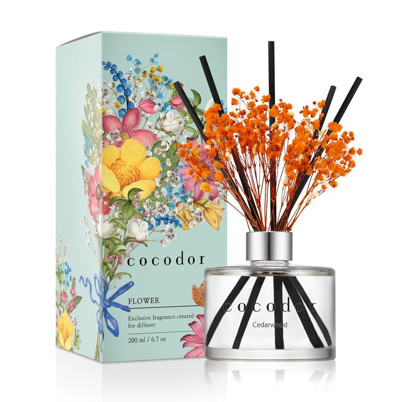 COCODOR Preserved Flower Reed Diffuser/Cedar Wood/6.7oz/1Pack / Home Fragrance Scent Essential Oil Stick Diffuser for Bedroom Bathroom Home Decor - Image 1