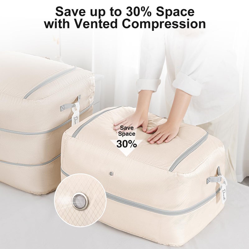 Easortm Comforter Storage Bag - 110L Large Capacity Blanket Storage Bags 2-Layer Ultra Space Saving Self Compression Organizer, Washable Compression Bags for Storage Comforter Blanket, 1-Pack, Beige - Image 3