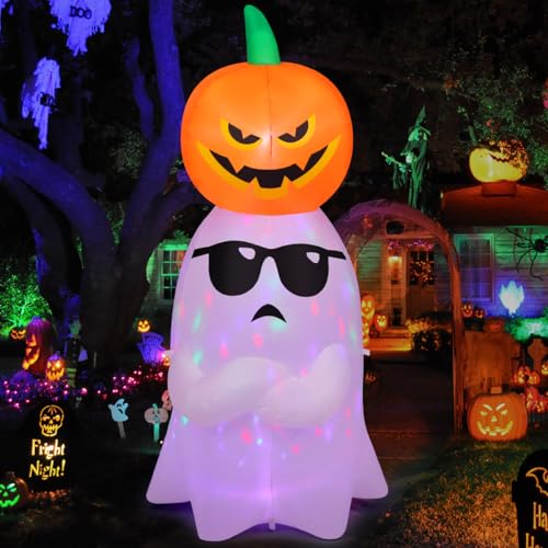 GOOSH 6.2 FT Halloween Inflatables Ghost with Pumpkin Outdoor Decorations Blow Up Yard with Built-in LEDs for Garden Lawn Indoor Party Decor - Image 1