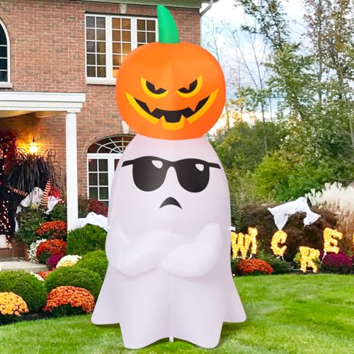 GOOSH 6.2 FT Halloween Inflatables Ghost with Pumpkin Outdoor Decorations Blow Up Yard with Built-in LEDs for Garden Lawn Indoor Party Decor - Image 5