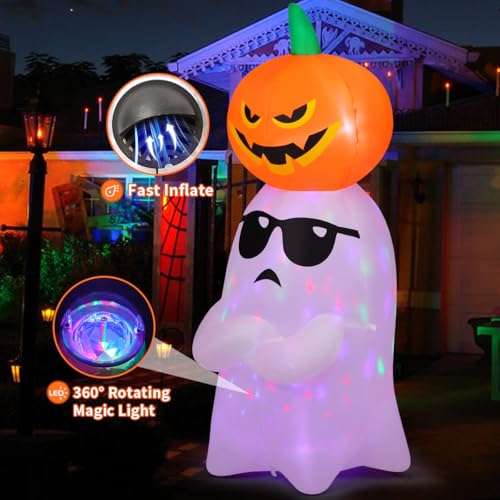GOOSH 6.2 FT Halloween Inflatables Ghost with Pumpkin Outdoor Decorations Blow Up Yard with Built-in LEDs for Garden Lawn Indoor Party Decor - Image 2