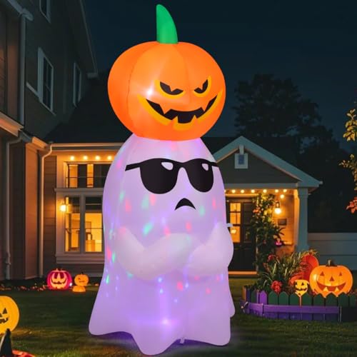 GOOSH 6.2 FT Halloween Inflatables Ghost with Pumpkin Outdoor Decorations Blow Up Yard with Built-in LEDs for Garden Lawn Indoor Party Decor - Image 3
