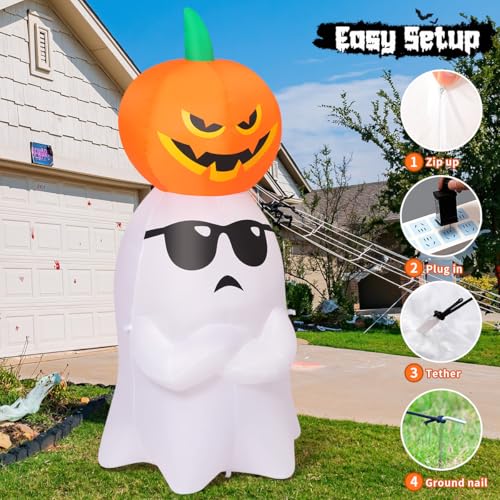 GOOSH 6.2 FT Halloween Inflatables Ghost with Pumpkin Outdoor Decorations Blow Up Yard with Built-in LEDs for Garden Lawn Indoor Party Decor - Image 4