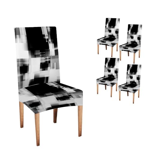 CAPSCEOLL Art Abstract Monochrome Blackand White Dining Chair Covers Set of 4,Removable Washable Parson Chair Covers for Dining Room,Living Room,Kitchen - Image 1