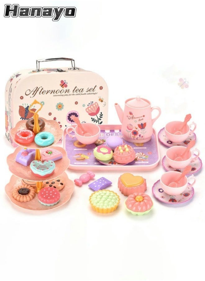 Hanayo Kids Tea Set Little Girl Tea Toy Set Party Set Toys Interactive Play Tea Party Set Learning Dessert Food Playset Simulation Teacup Toy for Toddlers Boys Girls(Pink)  - Image 1