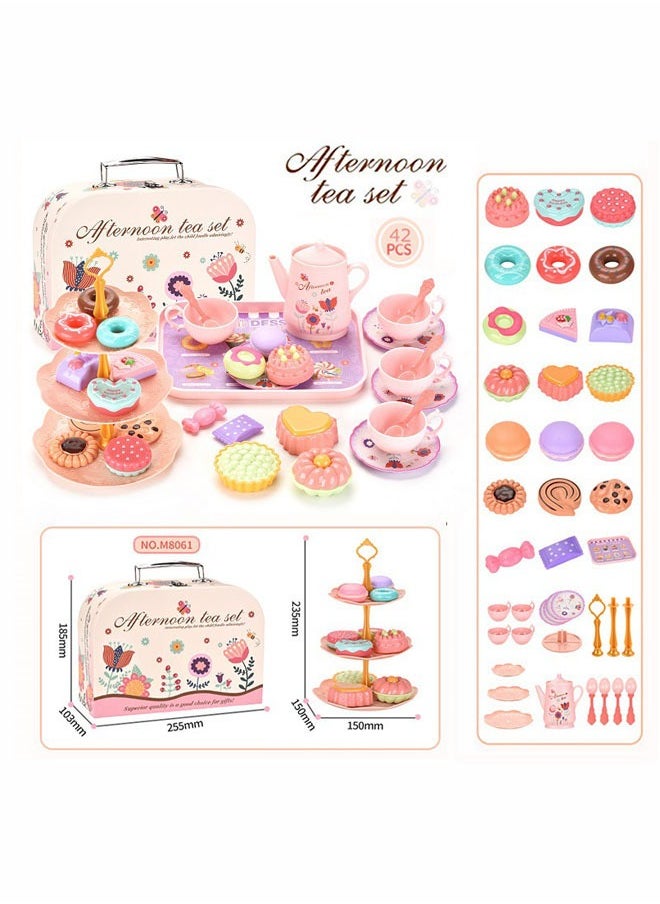 Hanayo Kids Tea Set Little Girl Tea Toy Set Party Set Toys Interactive Play Tea Party Set Learning Dessert Food Playset Simulation Teacup Toy for Toddlers Boys Girls(Pink)  - Image 2