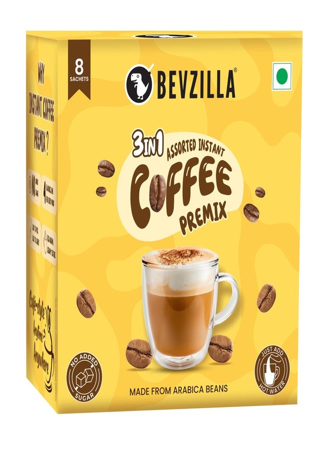 Bevzilla 3 in 1 Coffee Premix | Zero Added Sugar | Instant Coffee Premix | Rich Taste Without Sugar | Daily Coffee Premix (Pack of 8) - Image 1