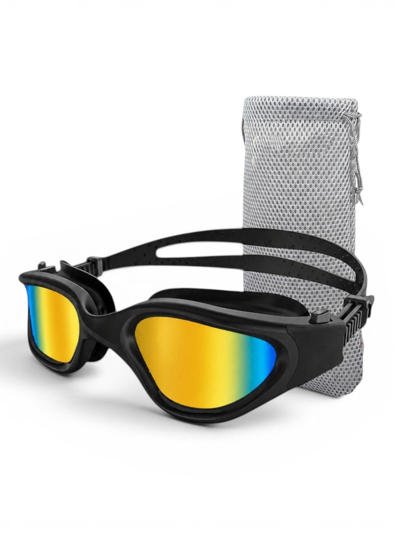 Swimming Goggles - Anti Fog HD Electroplated Lens - Adult - Black and Gold