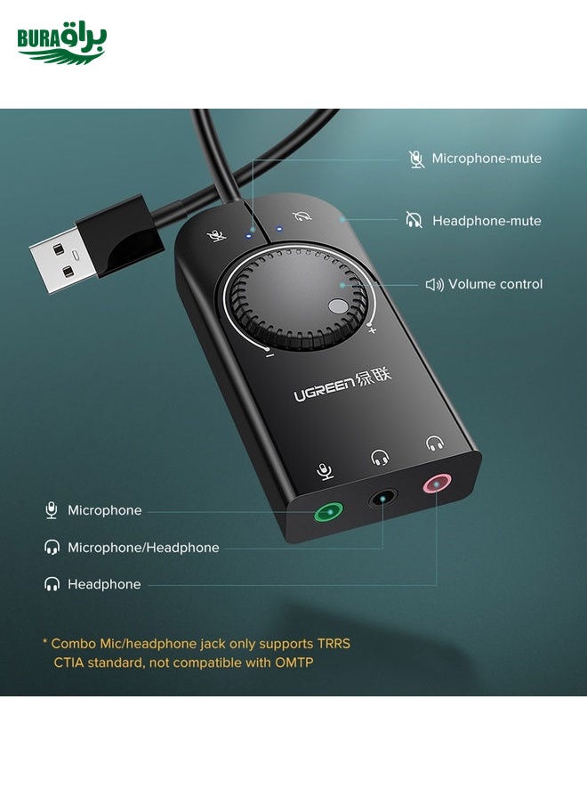BURAQ UGREEN CM109 USB to 3-ports 3.5mm Computer External Audio Card with Volume Adjustment Wheel, Length: 15cm  - Image 4