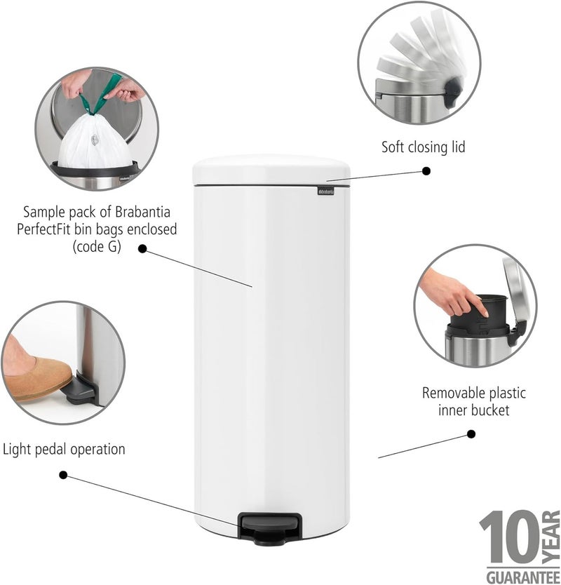 Brabantia Step Trash Can, 30 L, White - Image 2