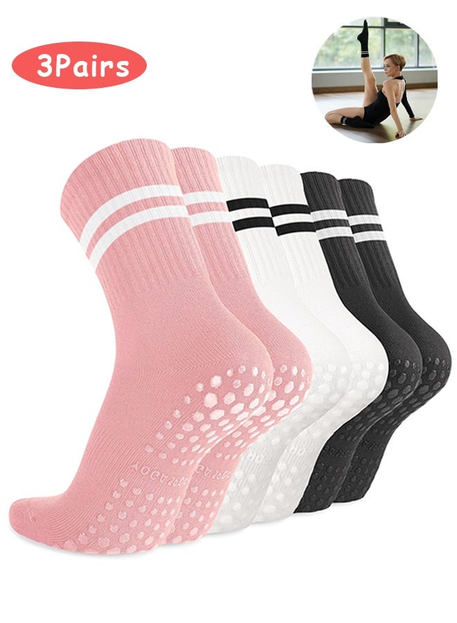 Photon 3 Pairs Yoga Socks  For Women, Non Slip Socks Pilates Socks For Yoga, Crew Non Slip for Yoga/Pilates/Ballet/Dance/Workout - Image 1