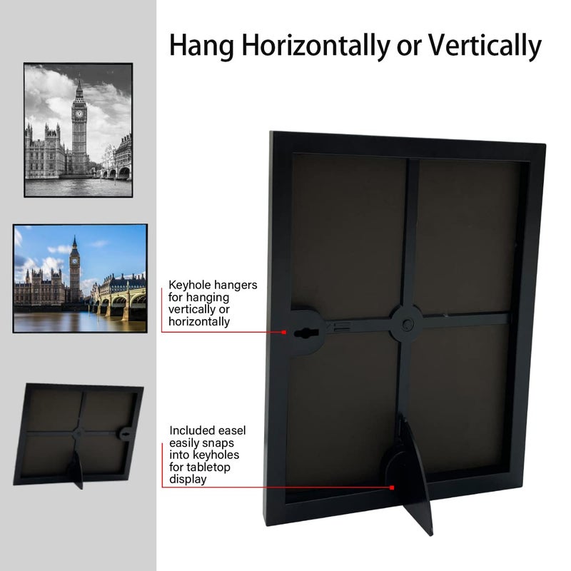 GOmaize Front Loading Black Picture Frame 8x10 Set of 5 Wall and Table Mounting - Image 3
