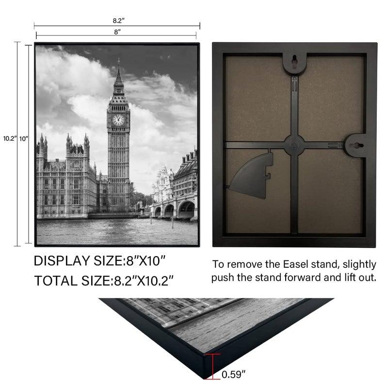 GOmaize Front Loading Black Picture Frame 8x10 Set of 5 Wall and Table Mounting - Image 2