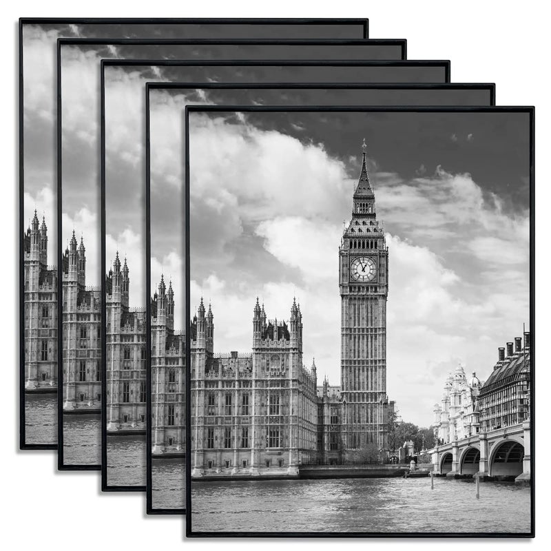 GOmaize Front Loading Black Picture Frame 8x10 Set of 5 Wall and Table Mounting - Image 1