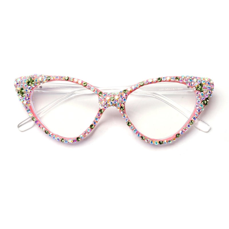 ICARA Bling Crystal Cat Eye Reading Glasses Rhinestone Blue Light Blocking Glasses for Women (ab grren, 2.5, x) - Image 1