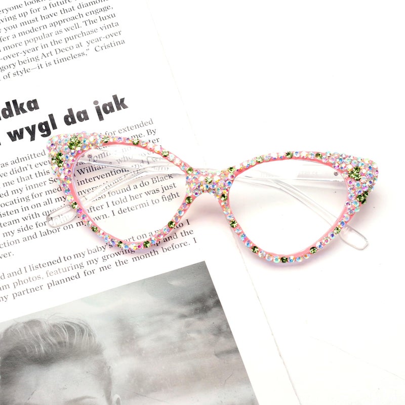 ICARA Bling Crystal Cat Eye Reading Glasses Rhinestone Blue Light Blocking Glasses for Women (ab grren, 2.5, x) - Image 2