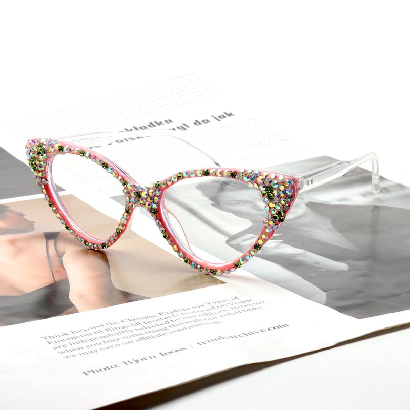ICARA Bling Crystal Cat Eye Reading Glasses Rhinestone Blue Light Blocking Glasses for Women (ab grren, 2.5, x) - Image 4