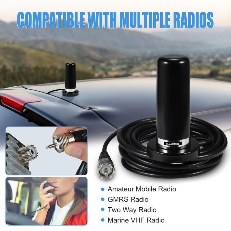 BASIKER 3 Inch Vehicle Mobile Ham Radio Antenna Dual Band VHF UHF 136-174MHz 400-470MHz, NMO Magnetic Base Mount SO239 PL-259 Plug 16.4ft RG58 Coaxial Cable, CB Radio Antenna Truck Car Accessories - Image 3