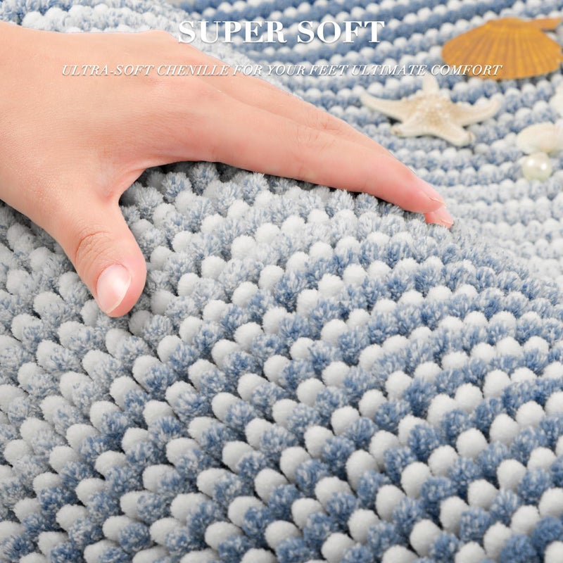 BSICPRO Bathroom Rugs and Mats Sets, 2 Piece Thick Absorbent Chenille Bath Mat Rug Set Non Slip, Soft Shaggy Bath Room Floor Mats for Bathroom, Machine Washable (Fog Blue, 20" x 32" Plus 16" x 24") - Image 2