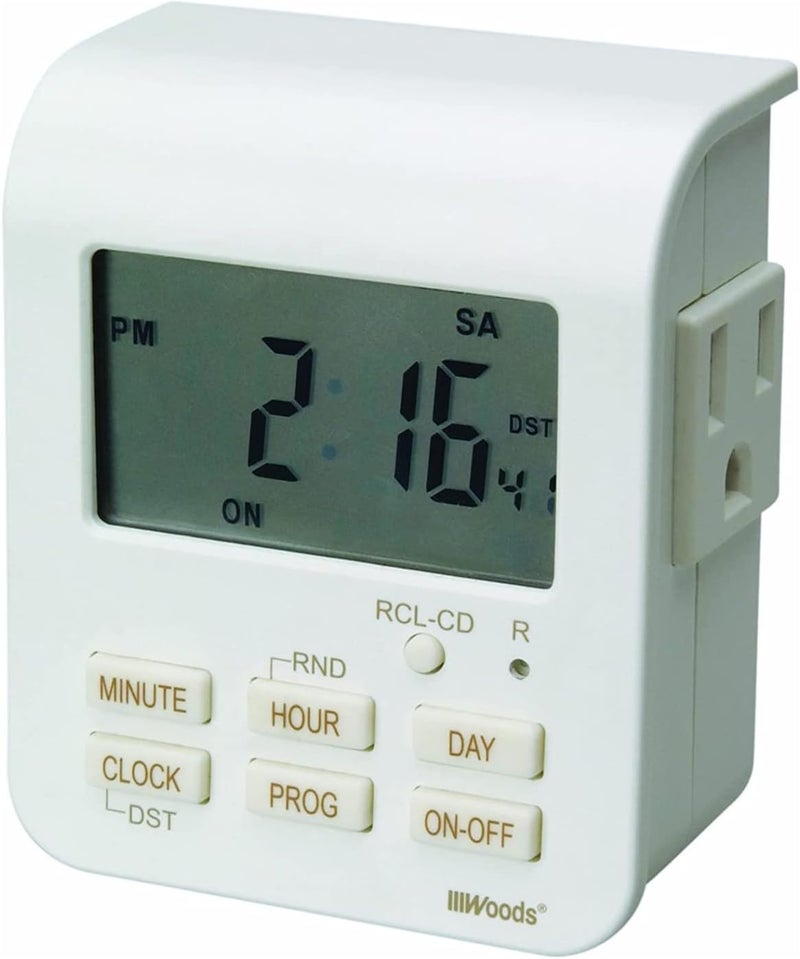 Woods 7Day Indoor Heavy Duty Digital Timer with 2Outlets White 50009 - Image 1
