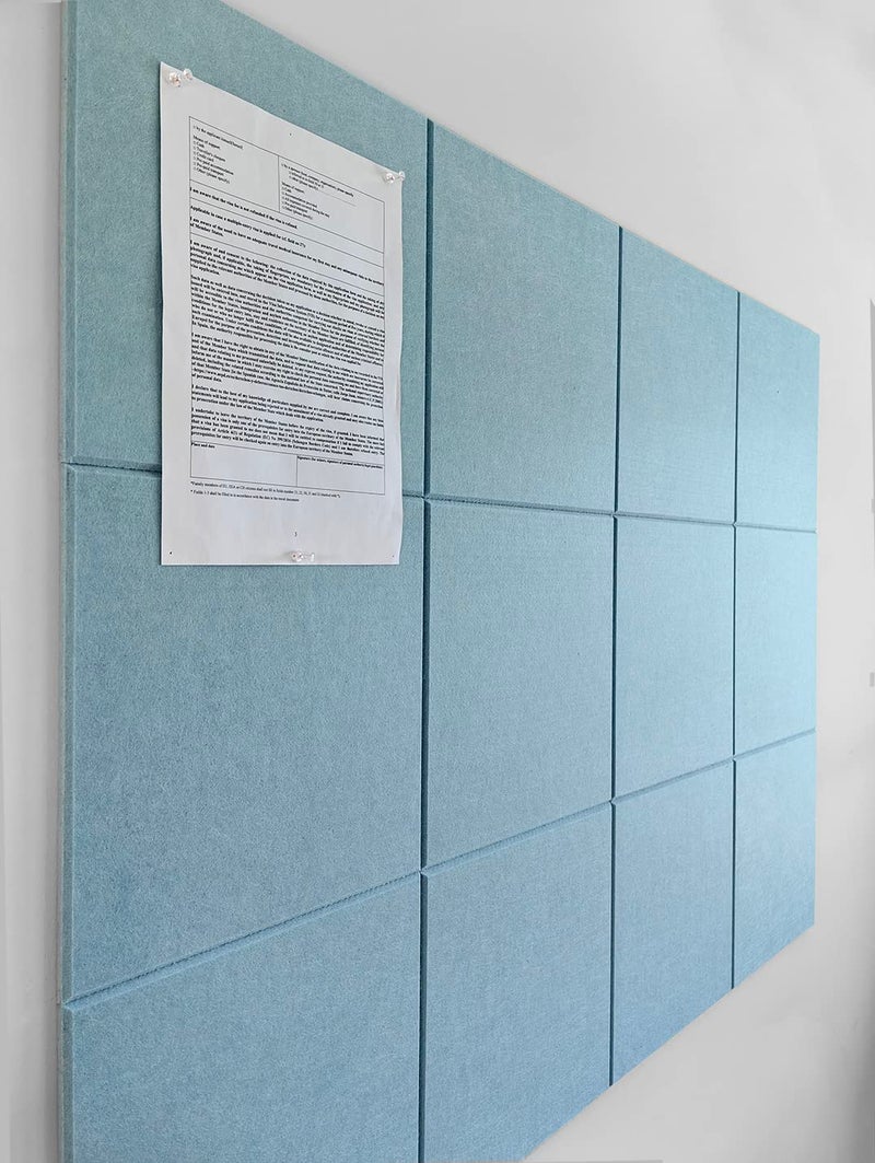 DECORITA Cork Board 48 x 36 Alternative – 11.8x11.8x0.35 Inches 12 Pack Felt Wall Tiles with Safe Removable Adhesive, Large Cork Board for Office Walls Pin Board Cork Tiles for Classroom - Baby Blue - Image 1