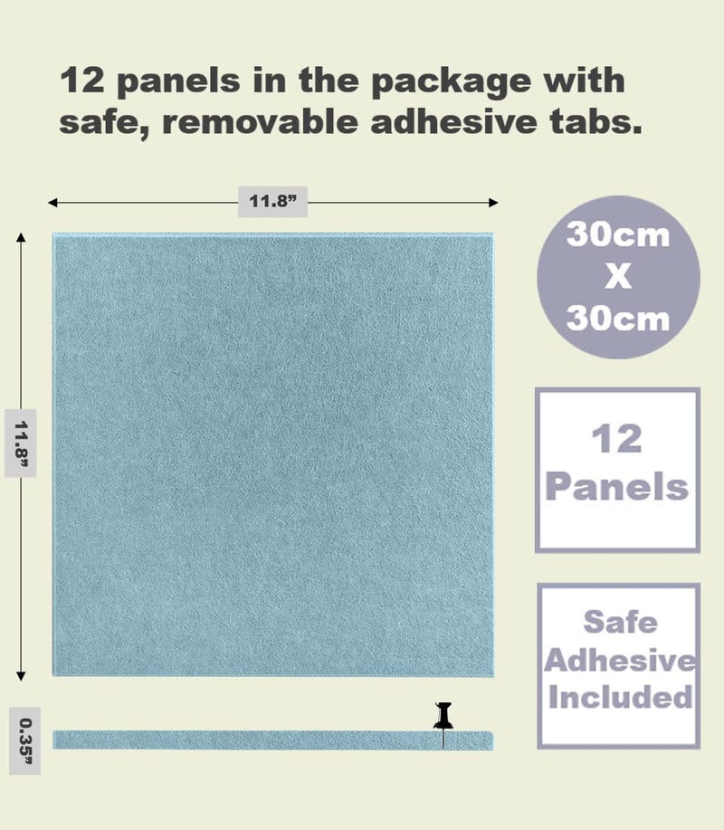 DECORITA Cork Board 48 x 36 Alternative – 11.8x11.8x0.35 Inches 12 Pack Felt Wall Tiles with Safe Removable Adhesive, Large Cork Board for Office Walls Pin Board Cork Tiles for Classroom - Baby Blue - Image 3