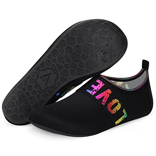 ANLUKE Water Shoes Barefoot Aqua Yoga Socks Quick-Dry Beach Swim Surf Shoes for Women Men Black/Love 44/45 - Image 1