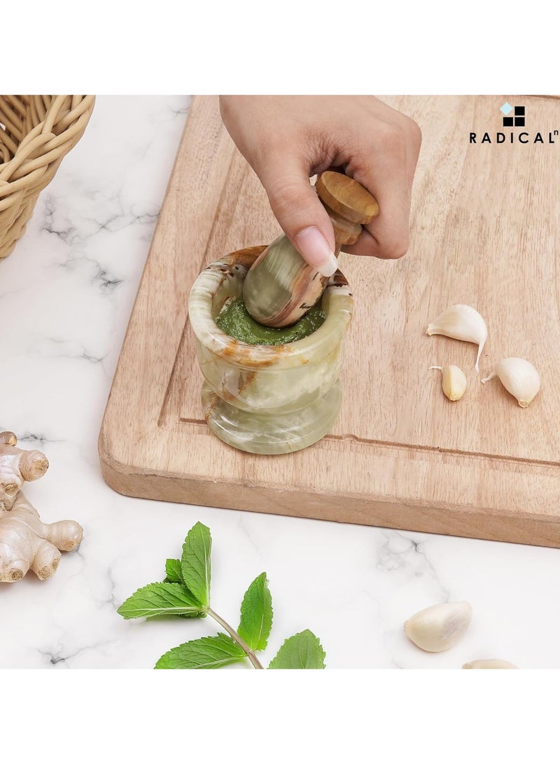 RADICALn Green Marble Mortar & Pestle Set | 2.5" Handmade Herb & Spice Grinder | Kitchen Accessories - Image 2