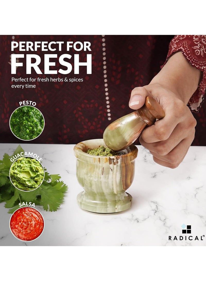 RADICALn Green Marble Mortar & Pestle Set | 2.5" Handmade Herb & Spice Grinder | Kitchen Accessories - Image 4
