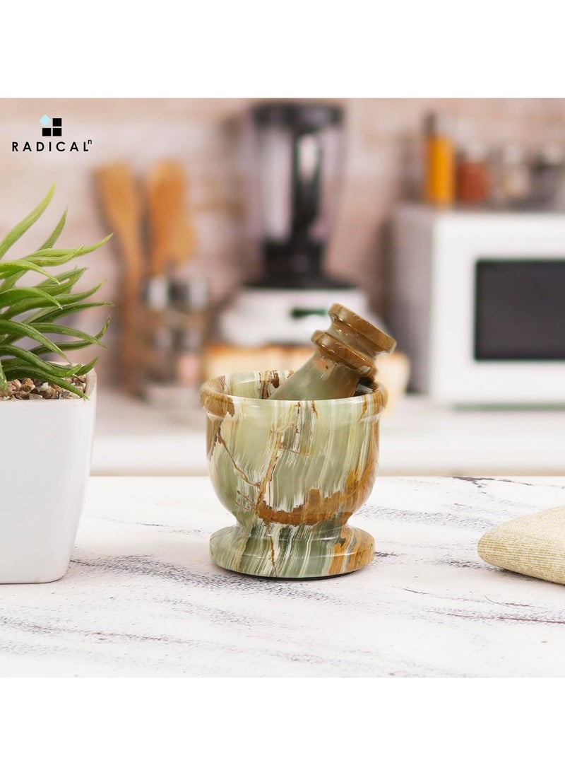 RADICALn RADICALn Green Mortar And Pestle Set Palm Size 2.5 Inches Portable Handmade Marble Granite Kitchen Accessories  - Image 5