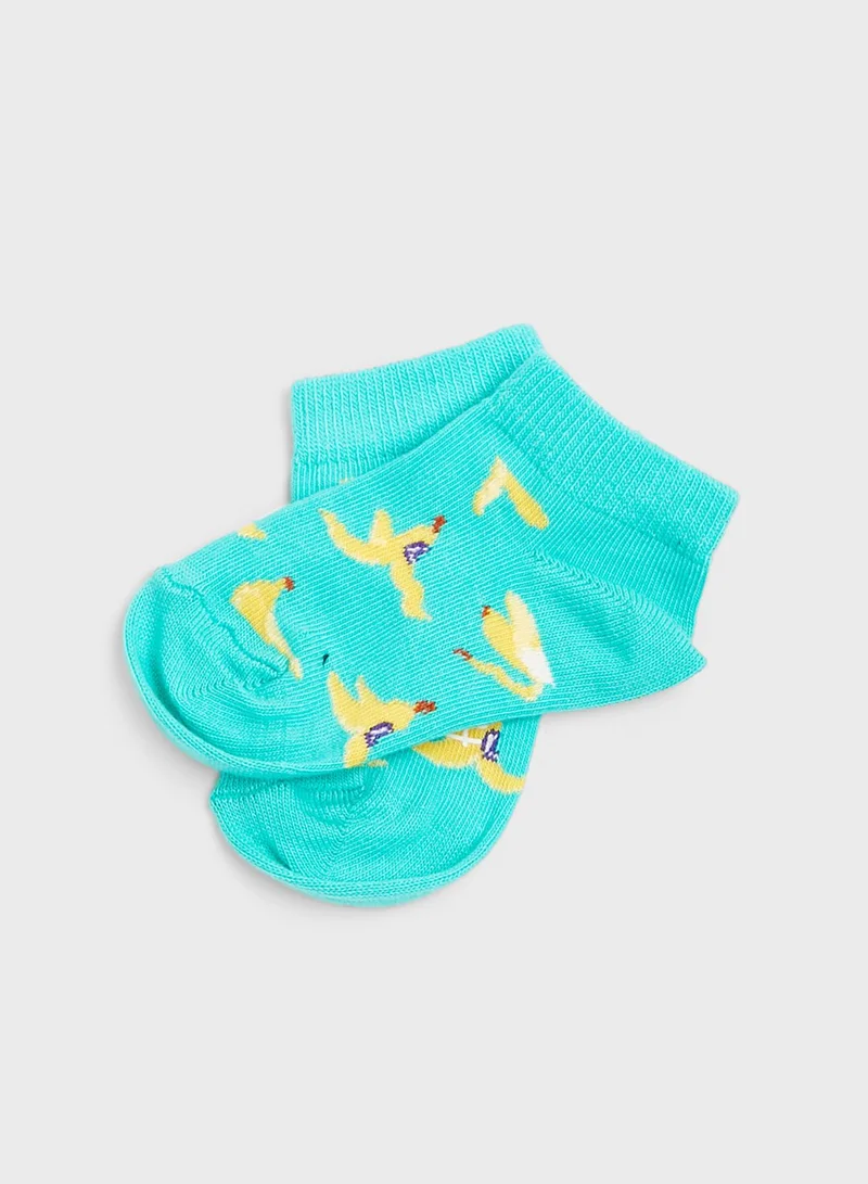 Happy Socks Kids 2 Pack Monkey & Banana Ankle Socks