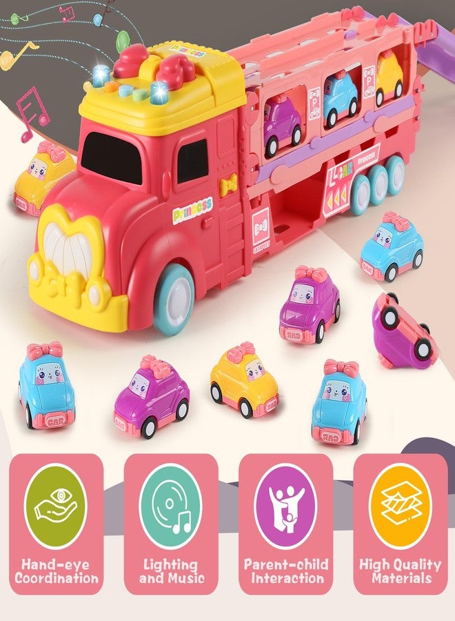 aruemp 12 in 1 Princess Carrier Truck with Girls Car Toys, 2-Player Race Mode Friction Power Toy Cars with Light & Music for 3 Year Old Girls Birthday Gifts - Image 2