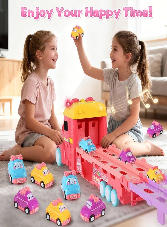 aruemp 12 in 1 Princess Carrier Truck with Girls Car Toys, 2-Player Race Mode Friction Power Toy Cars with Light & Music for 3 Year Old Girls Birthday Gifts - Image 5