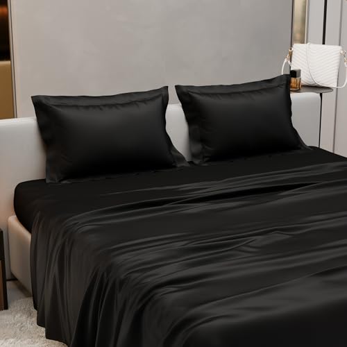 Stoa Paris Double Bedsheet with 2 Pillow Covers, 300 TC UltraSatin Premium Bedding Set, Aesthetic Home Decor, Gift for Couples, Wedding, Anniversary, Date Night - Midnight Black - Image 4