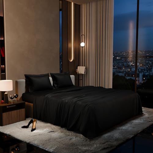 Stoa Paris Double Bedsheet with 2 Pillow Covers, 300 TC UltraSatin Premium Bedding Set, Aesthetic Home Decor, Gift for Couples, Wedding, Anniversary, Date Night - Midnight Black - Image 2